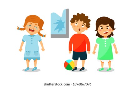 Little Children Engaged in Different Activity and Behavior Vector Set