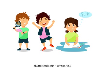 Little Children Engaged in Different Activity and Behavior Vector Set