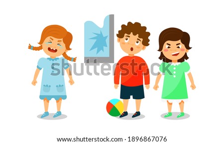 Little Children Engaged in Different Activity and Behavior Vector Set