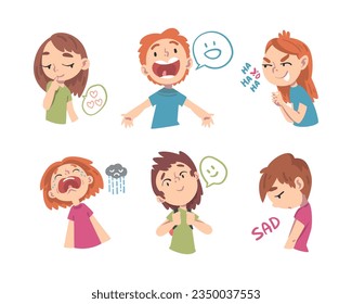 Little Children with Face Expression and Emotion Vector Set