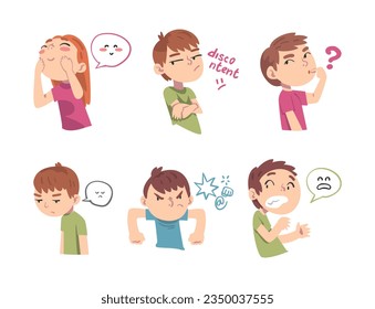 Little Children with Face Expression and Emotion Vector Set