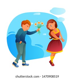 Little Children Flirting Flat Vector Illustration Stock Vector (Royalty ...