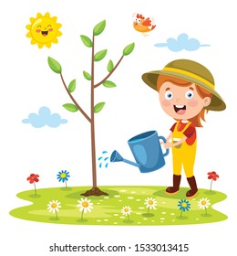 Little Children Gardening And Planting