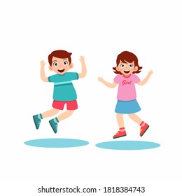 Little Children Having Fun Together, vector illustration