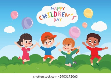 Little Children Having Fun Together. Happy Children's day background.