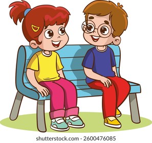 little children and his friend sitting on park bench