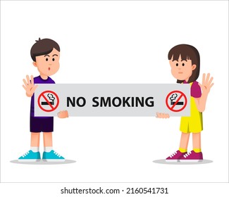 little children holding small banners urging not to smoke