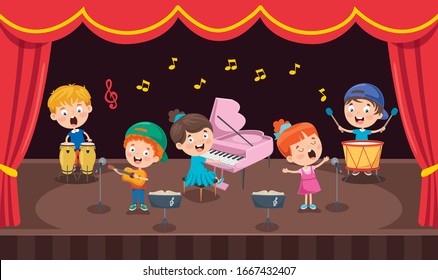 Little Children Performing Music At Stage