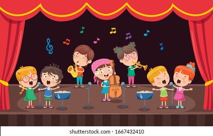 Little Children Performing Music At Stage