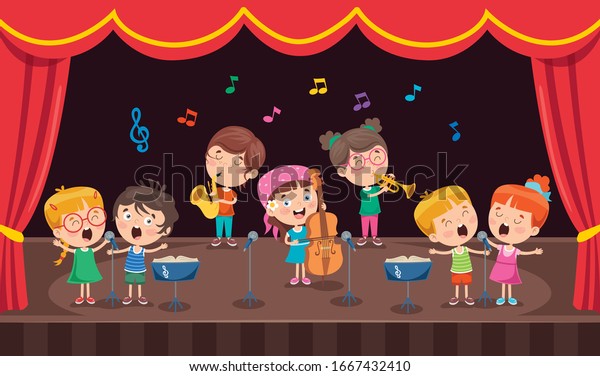 Little Children Performing Music Stage Stock Vector (royalty Free 