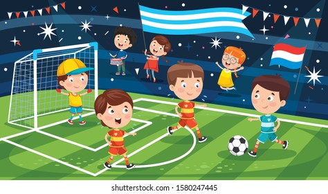 Little Children Playing Football Outdoor