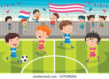 Little Children Playing Football Outside