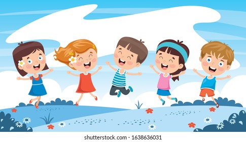 Little Children Playing Nature Stock Vector (Royalty Free) 1638636031 ...