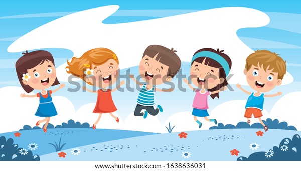 Little Children Playing Nature Stock Vector (Royalty Free) 1638636031 ...