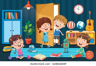 Little Children Playing At Room