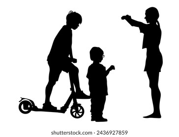 LIttle children with scooter on white background