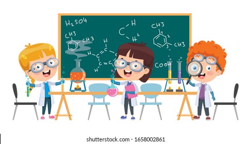 Funny Little Girl Doing Experiments Laboratory Stock Vector (Royalty ...