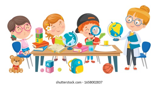 Little Children Studying At Classroom