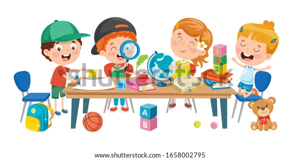 Little Children Studying Classroom Stock Vector (Royalty Free ...