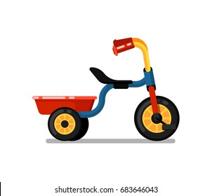 Little children tricycle icon. Pedal bike for boy or girl, kids toy isolated vector illustration in flat design.