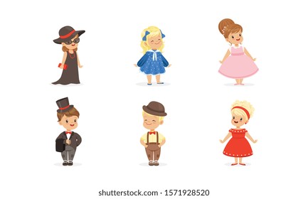 Little Children Wearing Adult Attire Vector Set