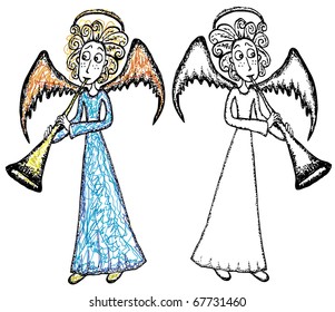 Little Christmas angel playing trumpet. Each image on it's own layer.