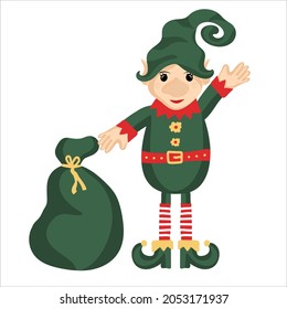 Little christmas elf isolated on white background. Happy New Year, Merry Xmas design element. Good for card, banner, flyer, leaflet, poster. Vector illustration