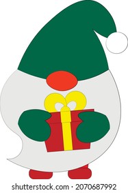 Little christmas Gnome with gift box. Draw illustration in color