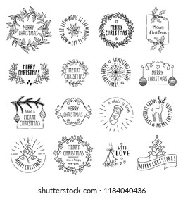 Little Christmas logos - hand drawn vector icons, emblems, text design