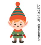 Little Christmas male elf isolated on white background. Cute flat style, vector illustration