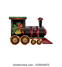 Little Christmas train with wagons decorated red ribbon Vector