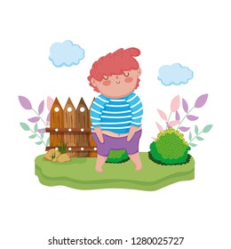 little chubby boy in the landscape