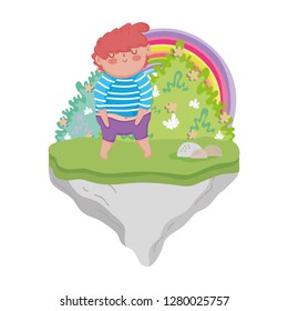 little chubby boy in the landscape