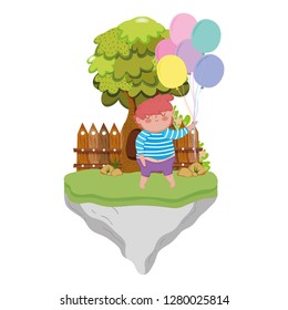 little chubby boy in the landscape
