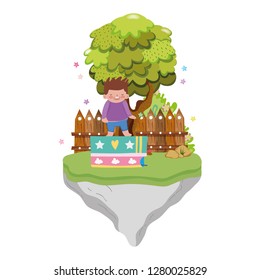 little chubby boy in the landscape