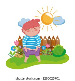 little chubby boy in the landscape