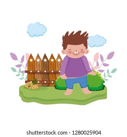 little chubby boy in the landscape