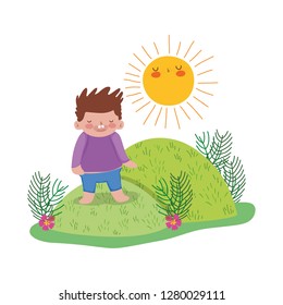 little chubby boy in the landscape