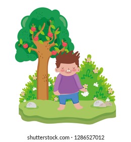 little chubby boy in the landscape