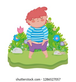 little chubby boy in the landscape