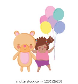 Little chubby girl with balloons air and bear teddy