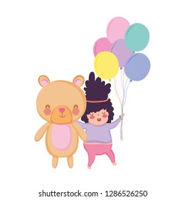 Little chubby girl with balloons air and bear teddy