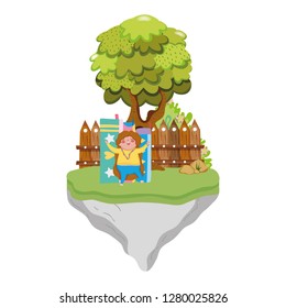 Little chubby girl in the landscape