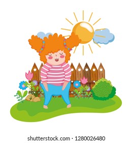 Little chubby girl in the landscape