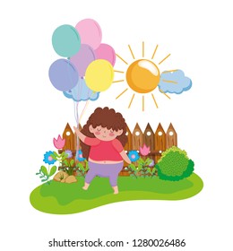 Little chubby girl in the landscape