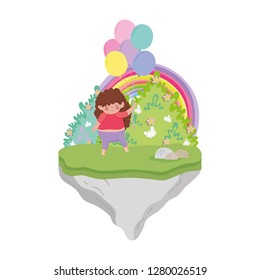 Little chubby girl in the landscape