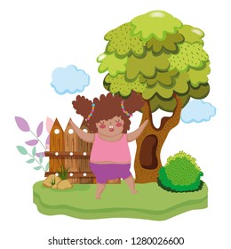 Little chubby girl in the landscape