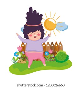 Little chubby girl in the landscape