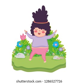 Little chubby girl in the landscape