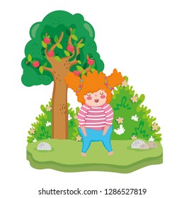 Little chubby girl in the landscape